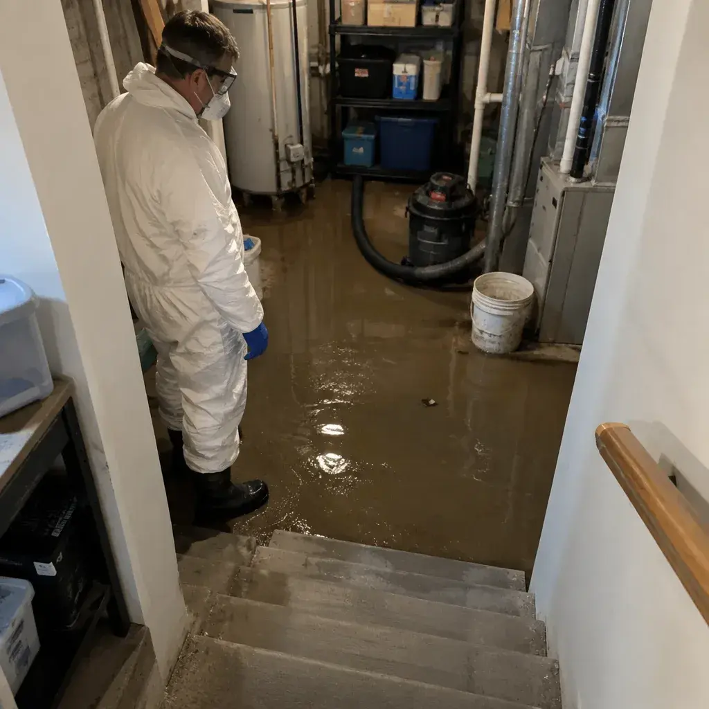 Sewer backup cleanup being performed at a home in Everett, WA
